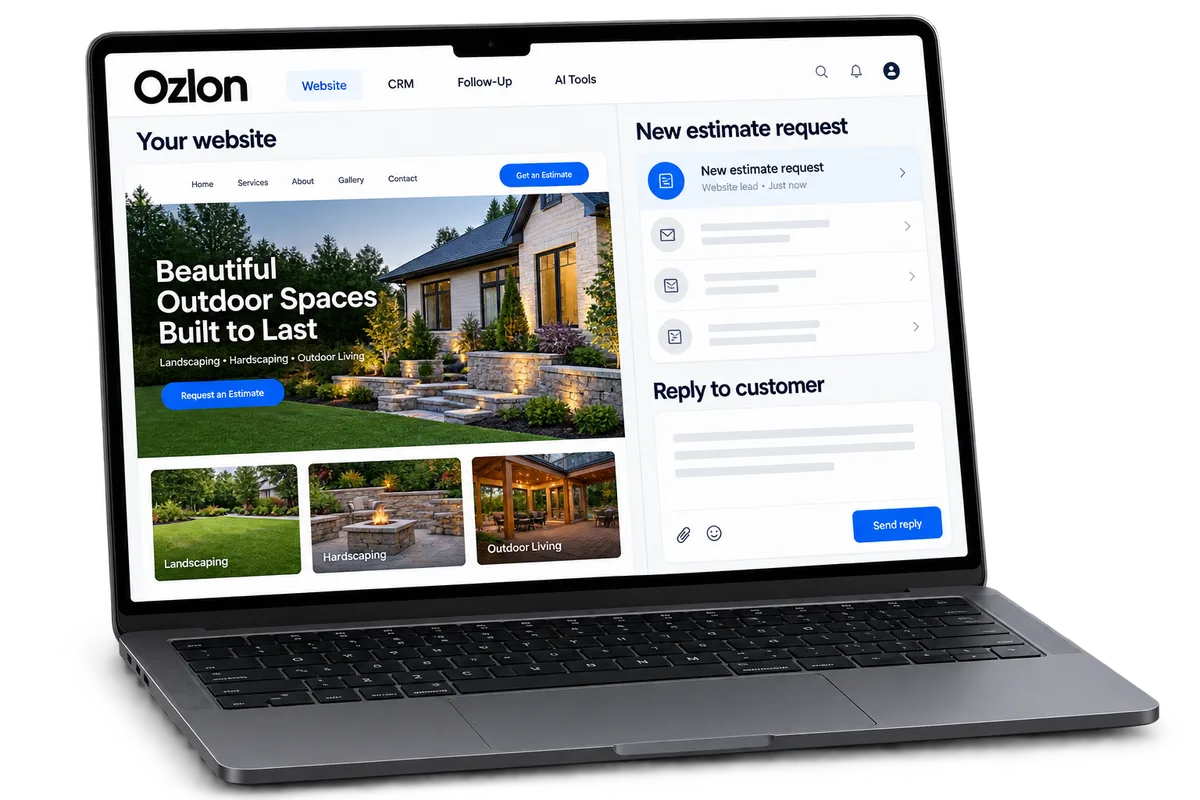 A contractor website and lead inbox presented on a laptop
