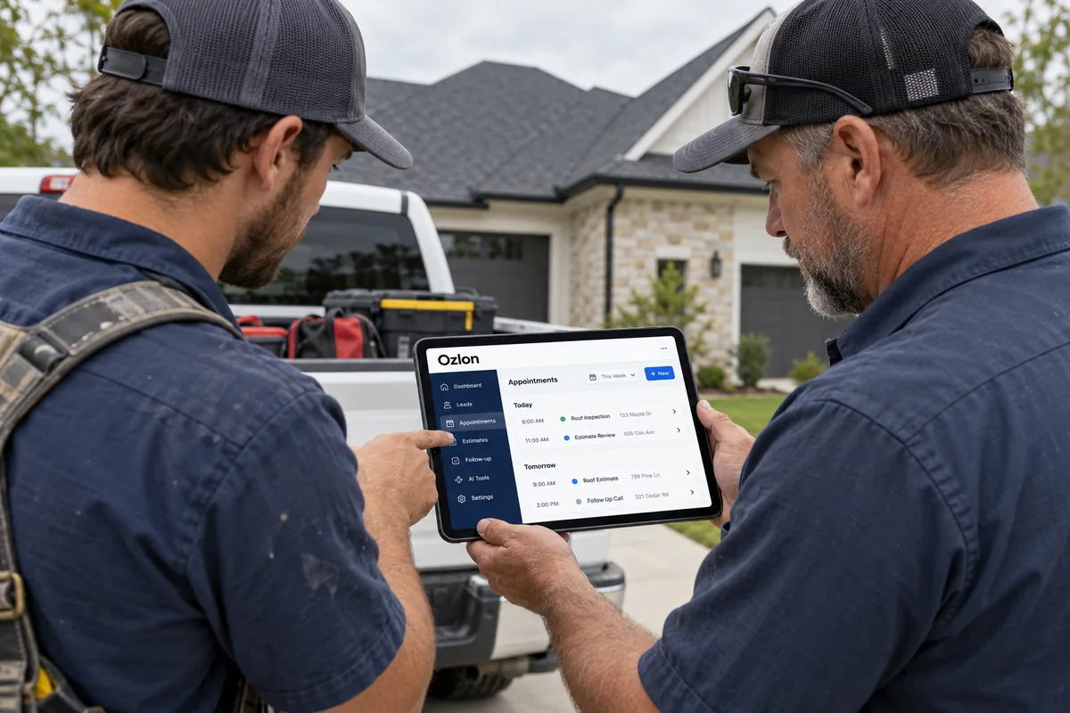 Illustrative roofing business scene