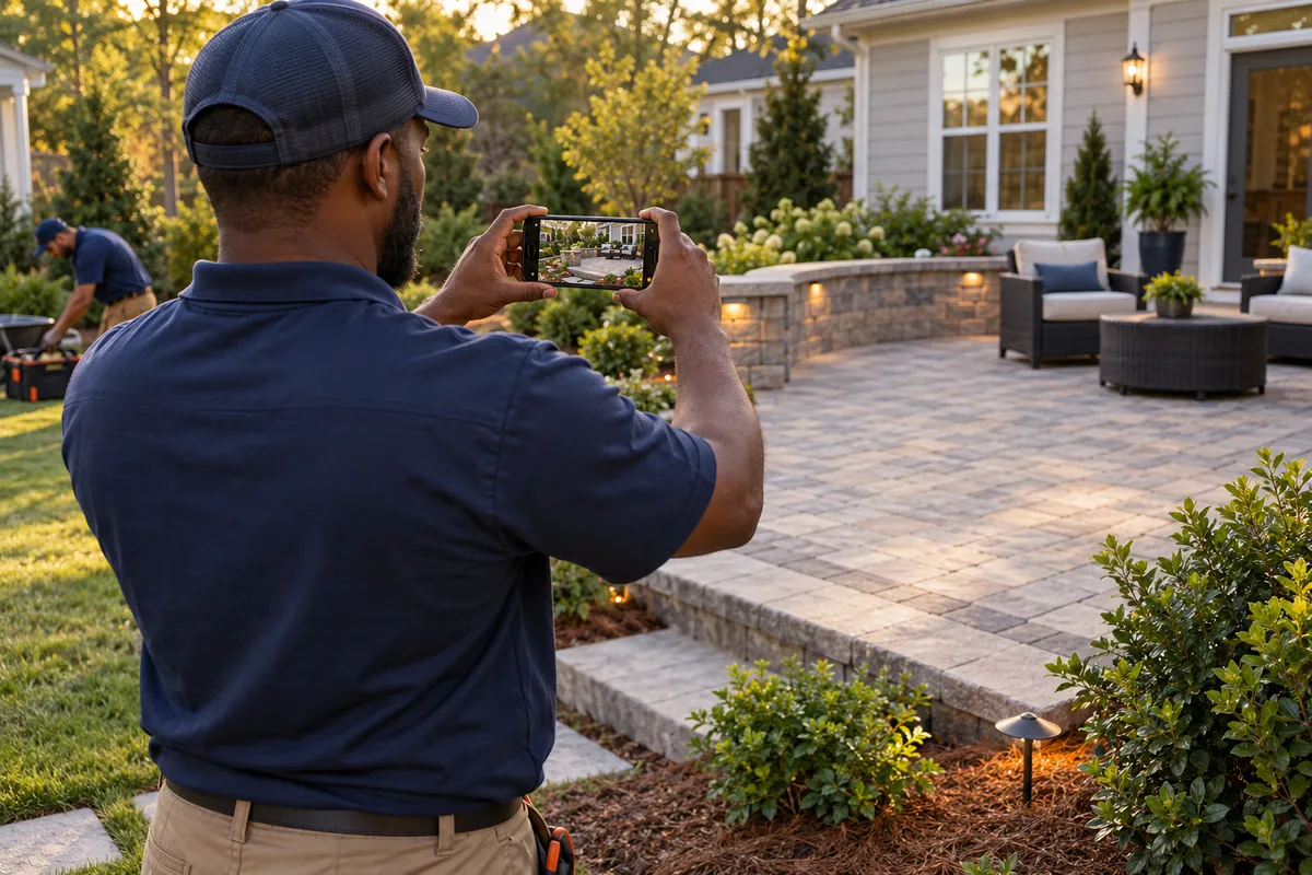 A service professional preparing project photography and website content