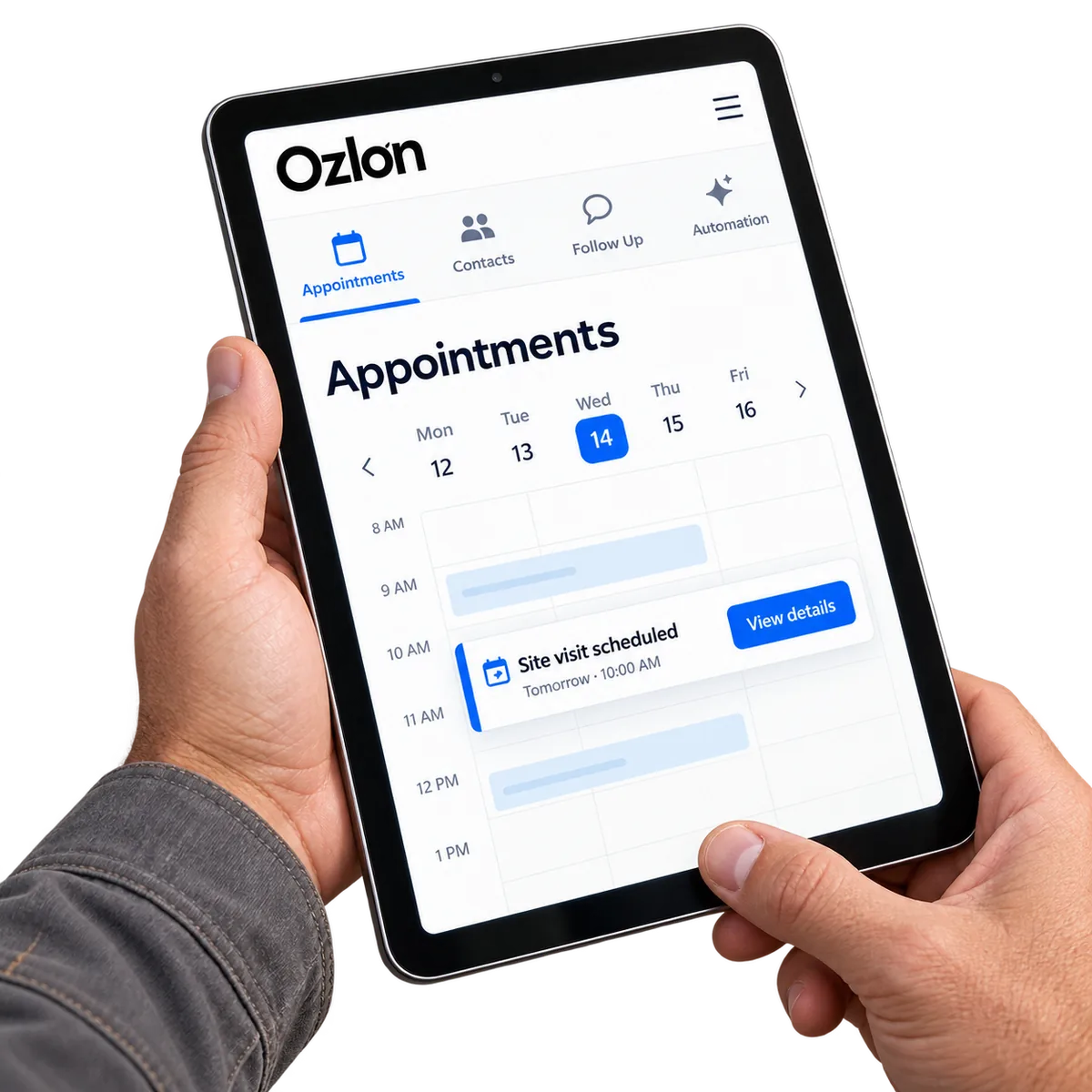 Illustrative appointment calendar on a tablet