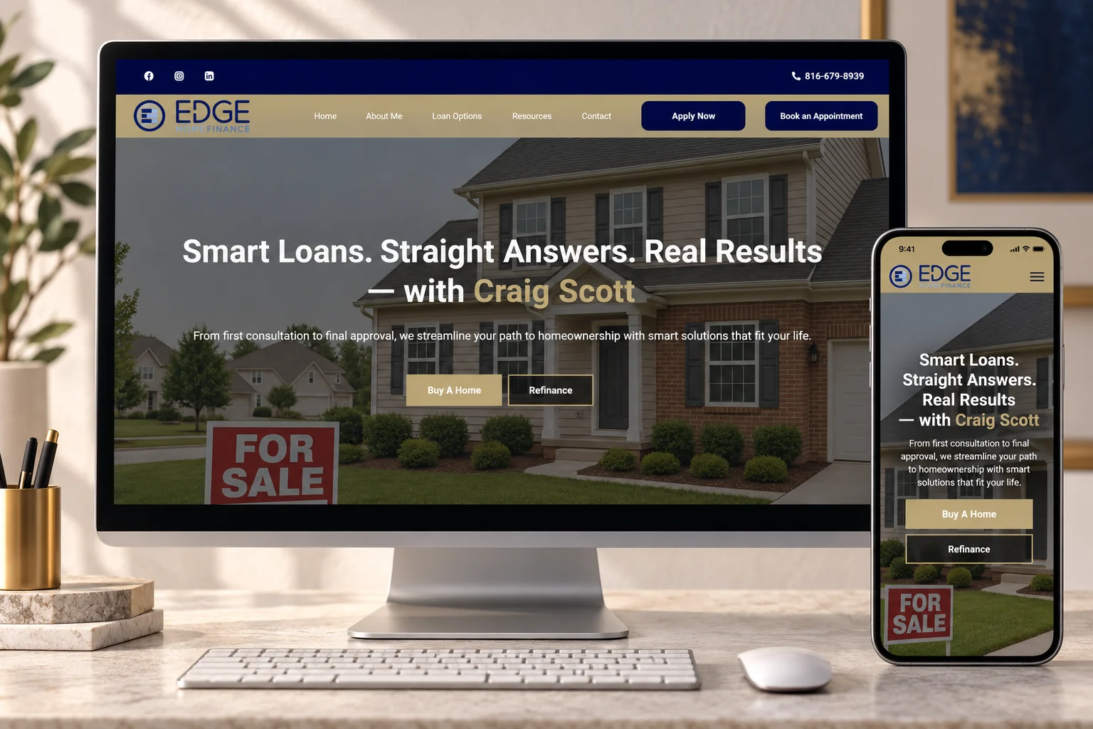 Close With Craig website presented on a desktop monitor and phone