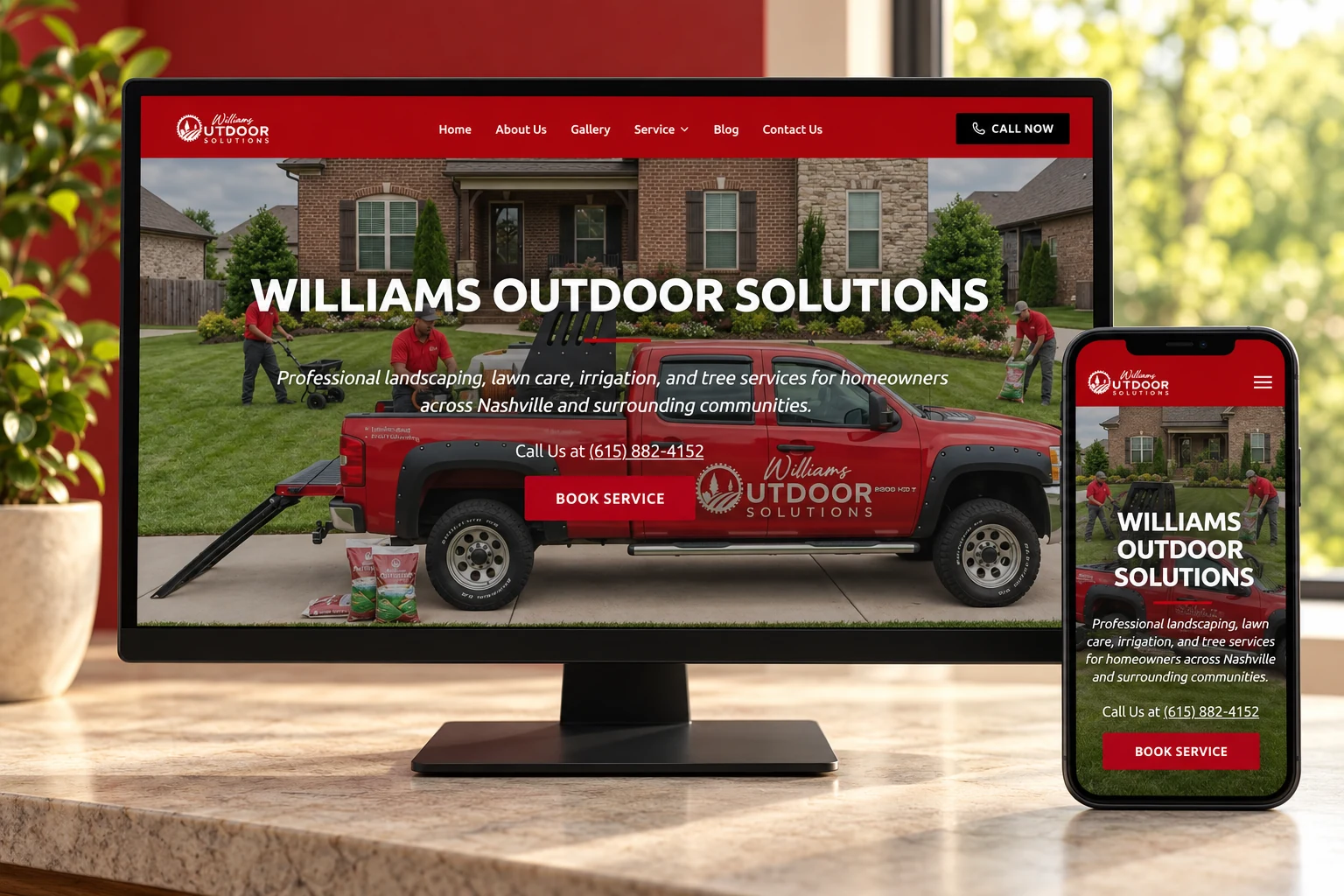 Williams Outdoor Solutions website presented on a desktop monitor and phone